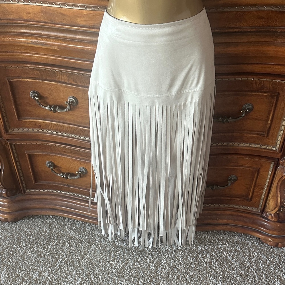 Elegant Cream Fringe Skirt